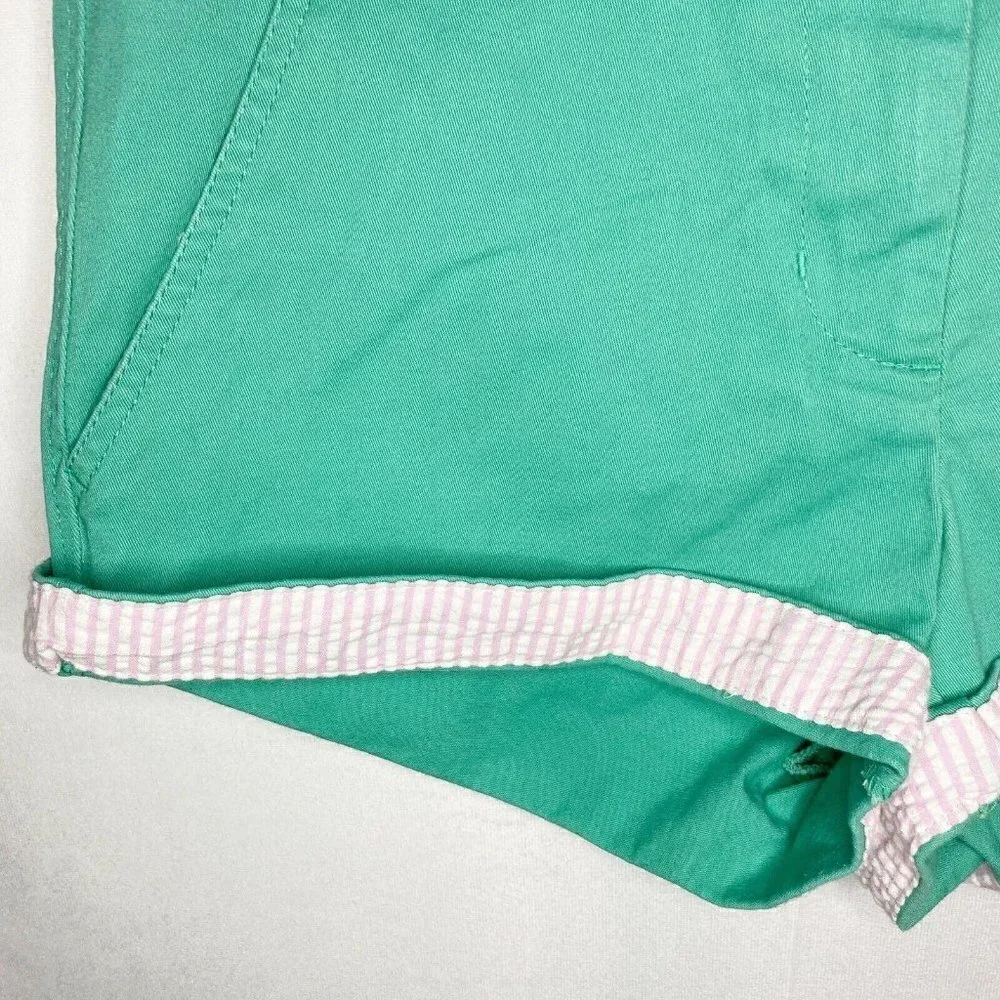 Southern Marsh Womens Sz 0 Brighton Shorts- Chino Seersucker Teal Pink Stretch